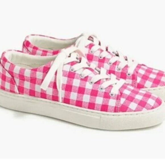 J. Crew Shoes - J. Crew Canvas Sneaker Gingham Plaid Pink and White size 7